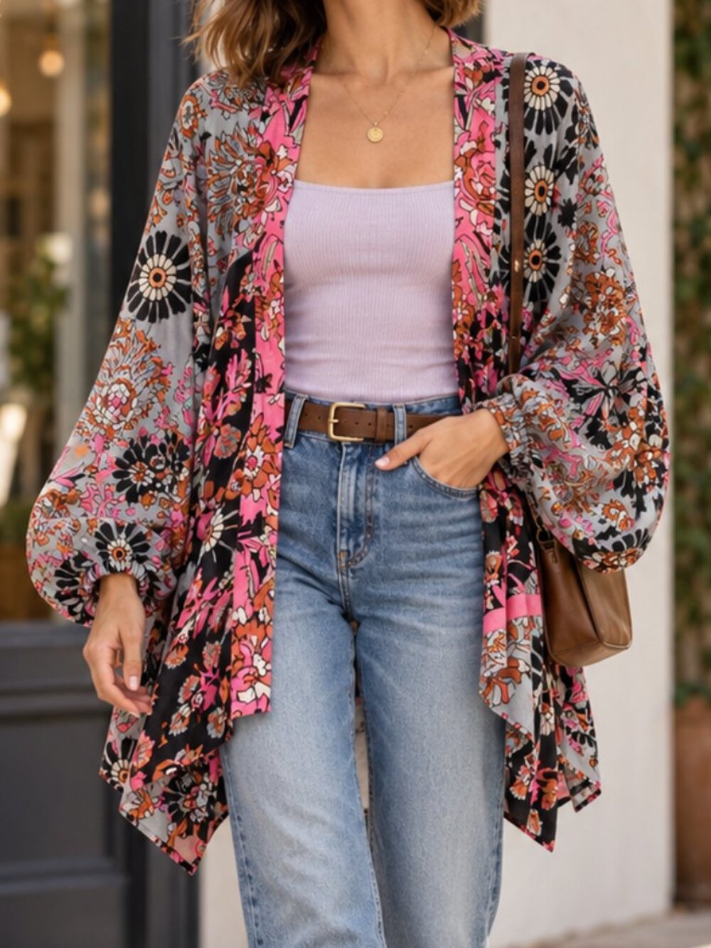 Anthropologie Simona Kimono Mixed Floral Modal Boho One Size